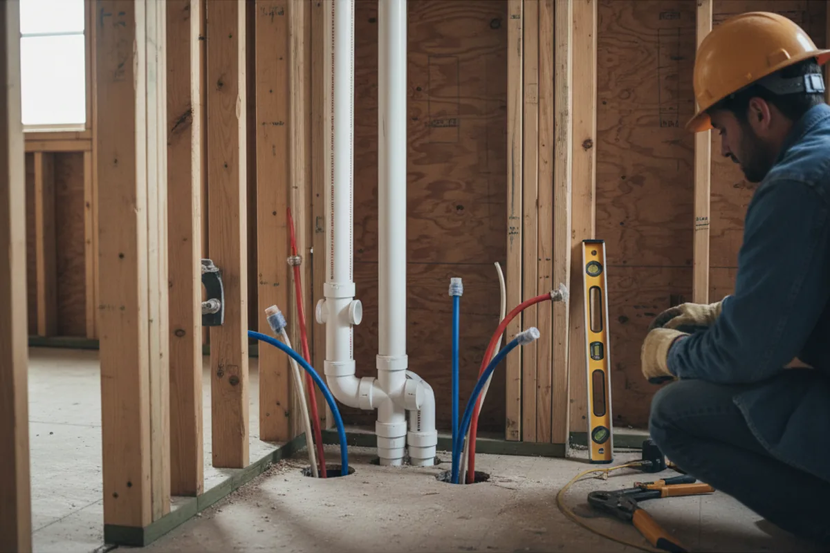 Drain and supply rough-in during Drain Cleaning in Poolesville