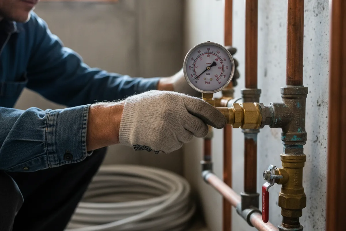 Pressure testing a repaired line during Water Line Repair in Poolesville